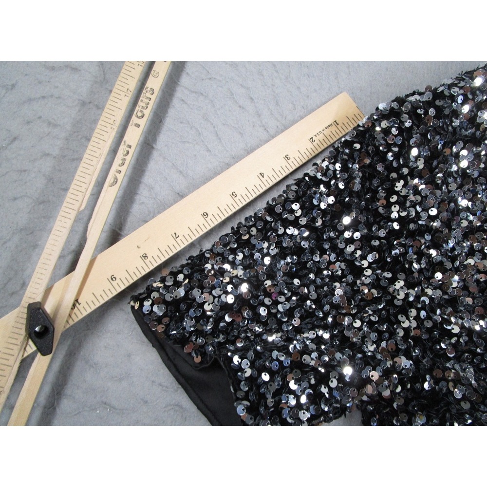 HM Women Black Silver Sequin Bolero Shrug Cropped Ribbon Tie Jacket Small - Picture 7 of 8
